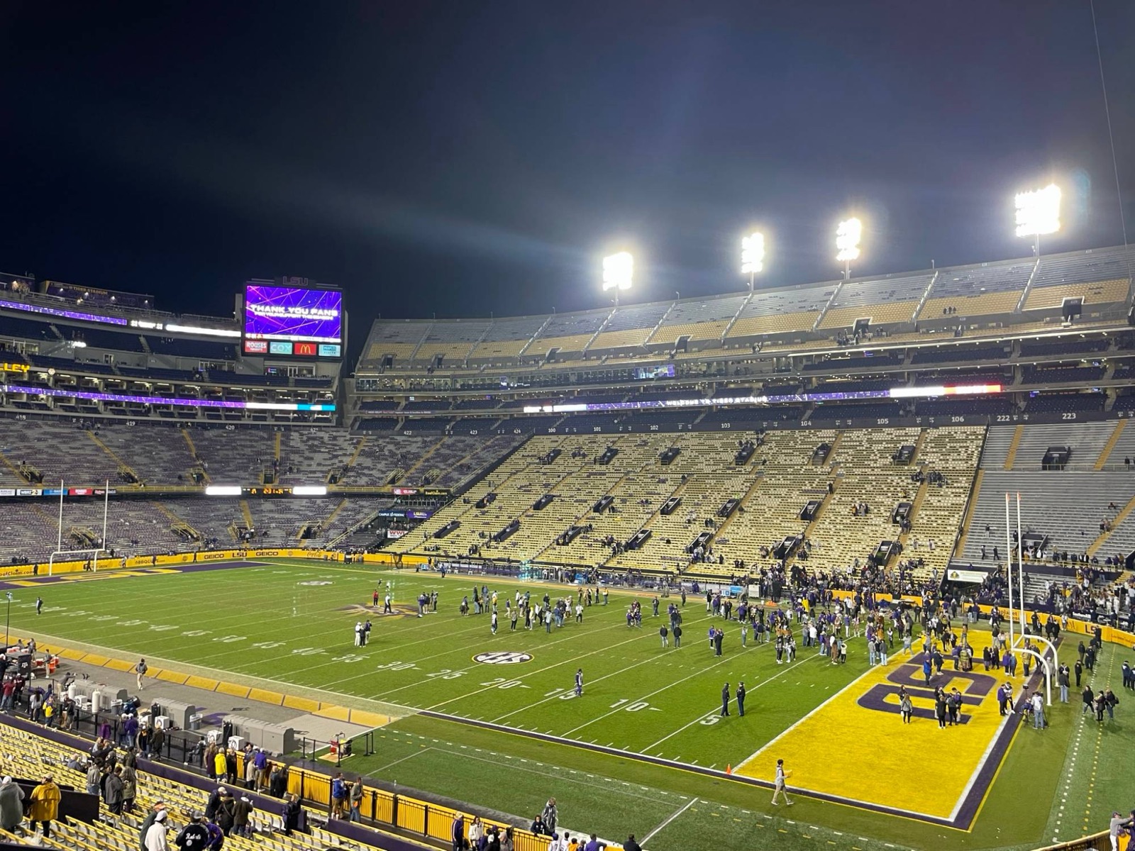Tiger Stadium lit up at night after a game